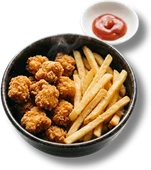 Popcorn chicken and fries